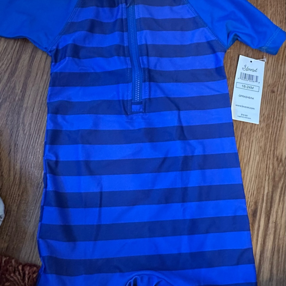 NWT striped rashguard one piece swim